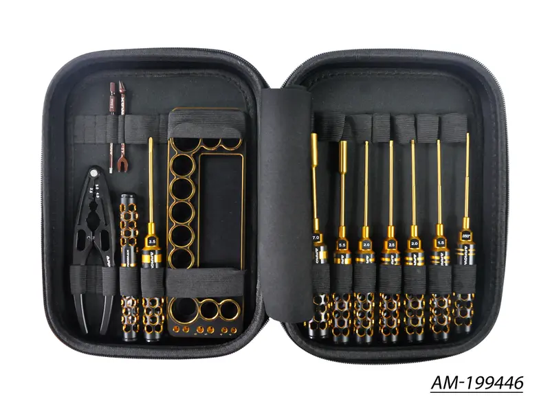 13-Piece Am Toolset For 1/10 Off-Road Rc Vehicles With Black-And-Gold Carry Bag (Am-199446) 1