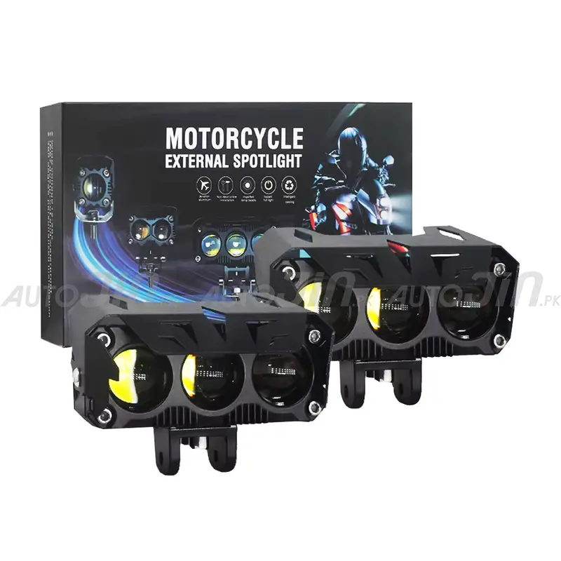 2-Piece 3-Lens Led Headlight Set – White & Yellow Fog Lights 1