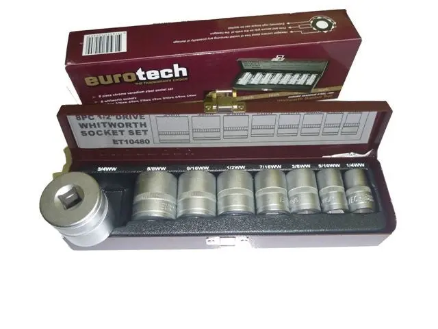 8-Piece 1/2" Drive Whitworth Socket Kit – Heavy-Duty Mechanic’S Set 1