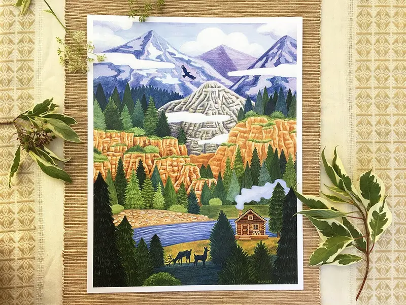 Adrienne Langer Cabin On The River Scenic Print 1
