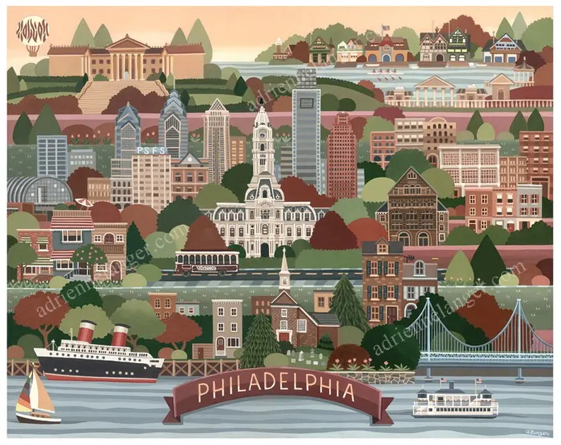 Adrienne Langer Illustrated Philadelphia City Map Poster 1