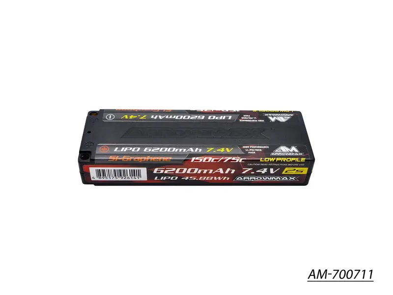 Am Si-Graphene Lipo Battery: 6200Mah 2S Tc, 7.4V, 75C Continuous / 150C Burst 1