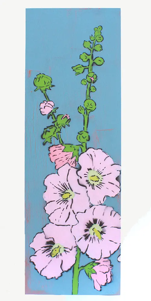 Amy Rice ‘Hollyhocks’ Original Botanical Painting — Signed 1