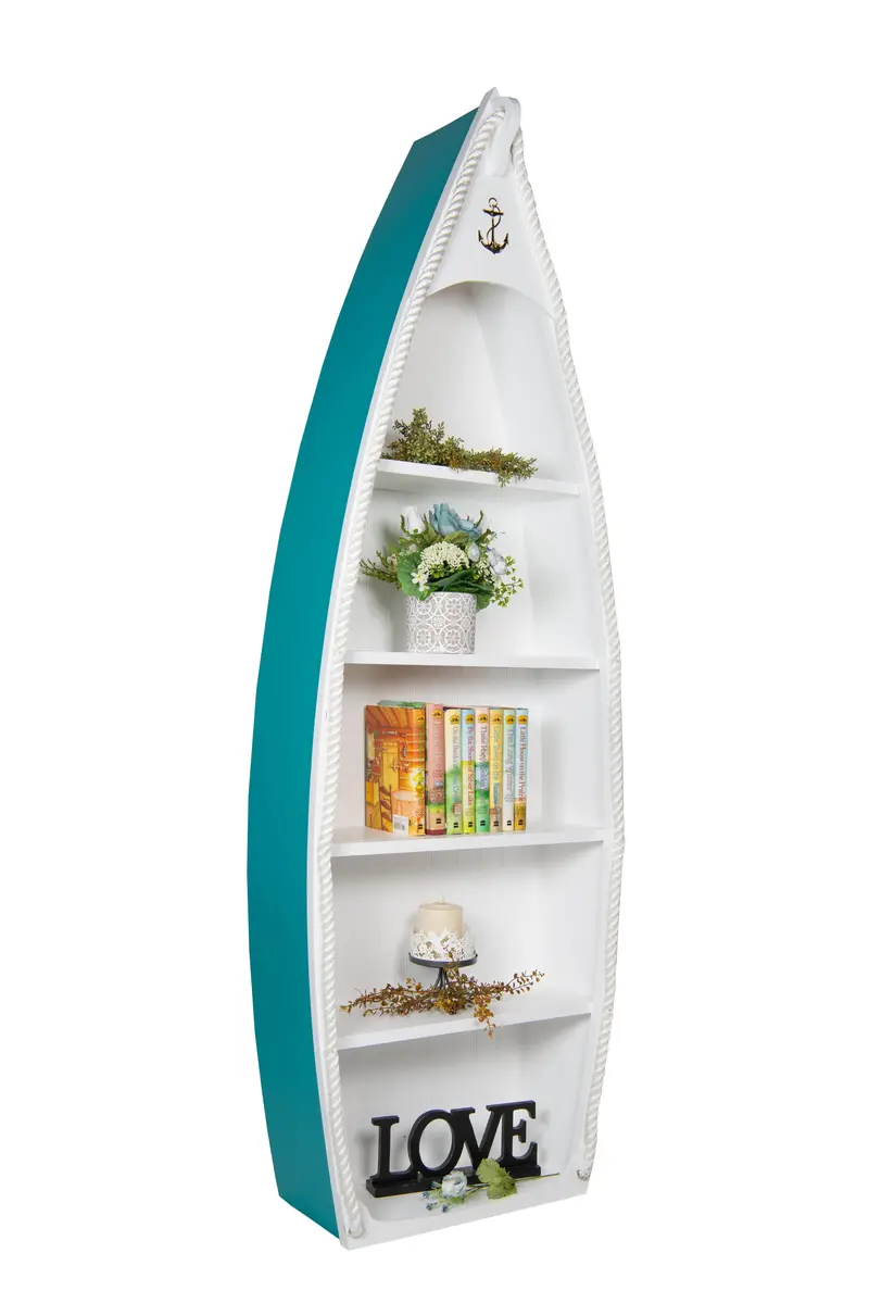 Aruba Blue & White Rowboat Shelf – 6-Foot Poly Resin Garden Display Unit 1