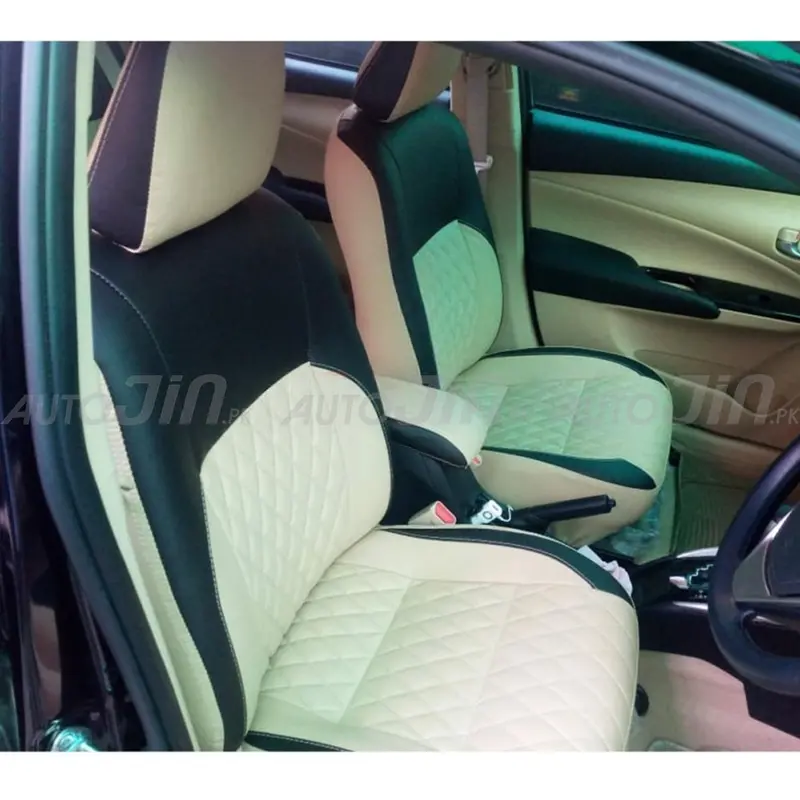 Black-And-Beige Two-Tone Seat Covers For 2020–2023 Toyota Yaris 1