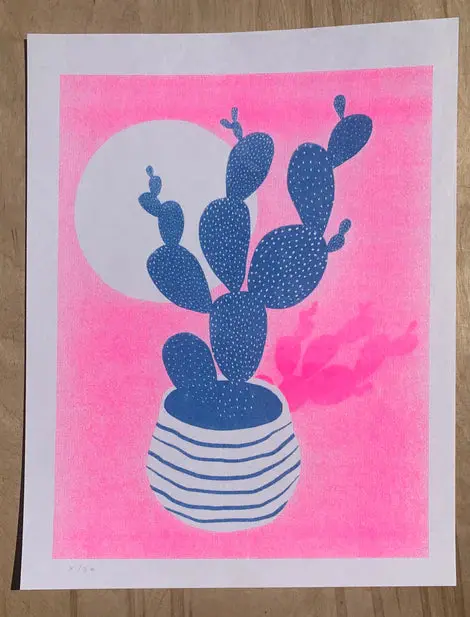 Cactus Risograph Art Print By Stitchprism 1