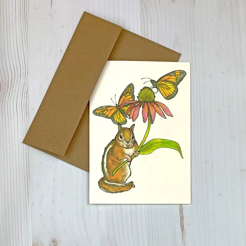 Chipmunk & Coneflower Notecard Set By Sarah Draws Things 1