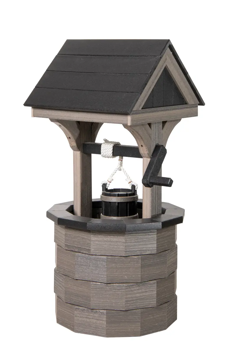 Coastal Grey & Black Wishing Well – 4-Foot Poly Resin Outdoor Planter 1