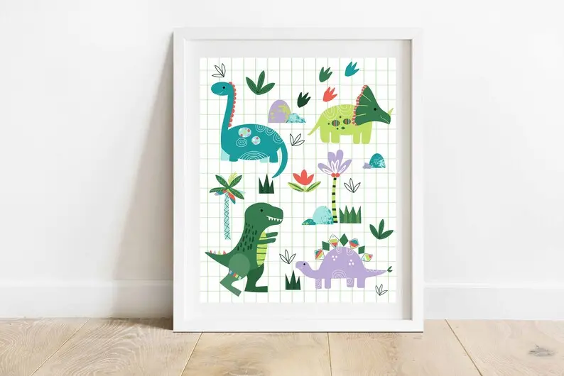 Colorful Dinosaurs Illustration Print (8X10) By Anchor & Spruce 1