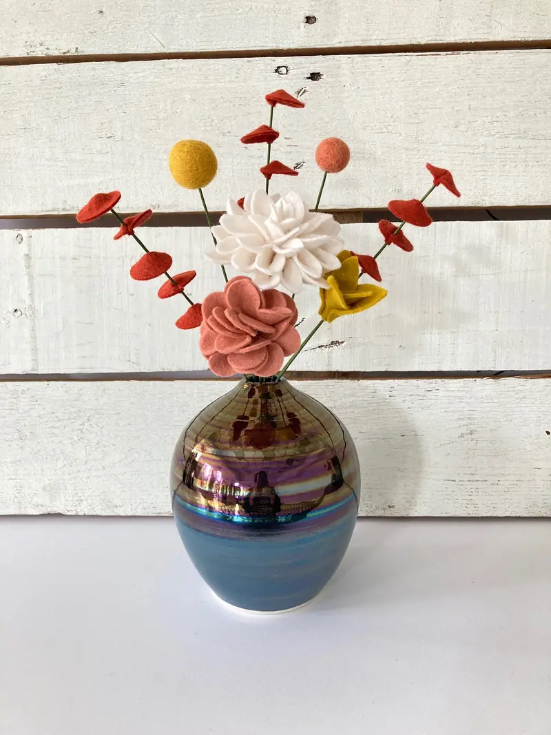 Compact Round Teal Vase And Petite Bouquet — Fall Collection 1