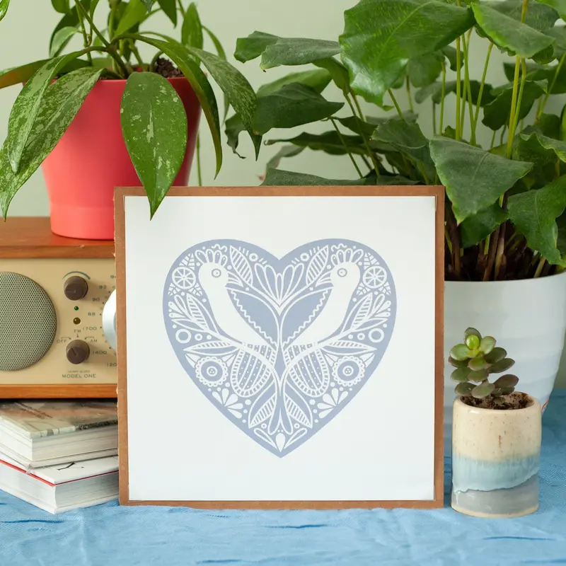 Exit343Design Periwinkle Folk Heart Print With Birds 1