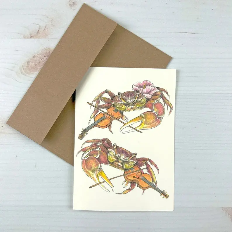 Fiddler Crab Greeting Card – Coastal Wildlife Art Print By Sarah Draws Things 1