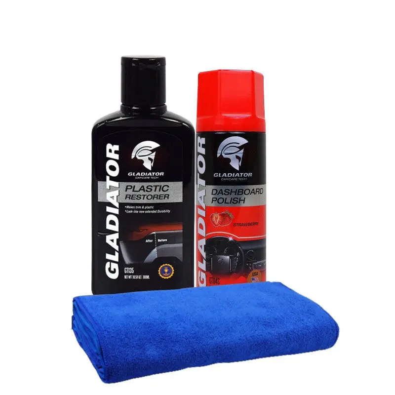 Gladiator Plastic Restorer Kit – 300Ml Multi-Surface Polish + Microfiber Cloth 1
