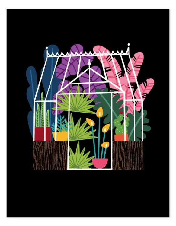 Greenhouse Botanical Art Print – Lush Indoor Garden Illustration By Hideaway House Studio 1