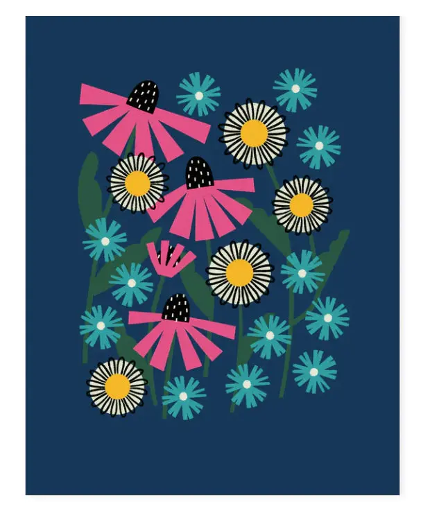 Hideaway House Studio Wildflower Print: Coneflower, Daisy, Aster & Blue Flowers 1