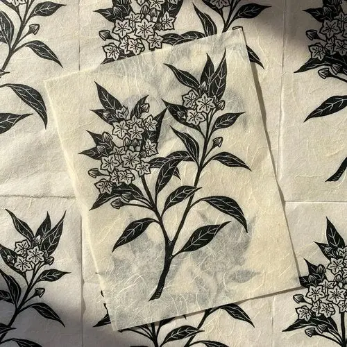 Huiyi Kuo – Mountain Laurels Botanical Linocut Print 1