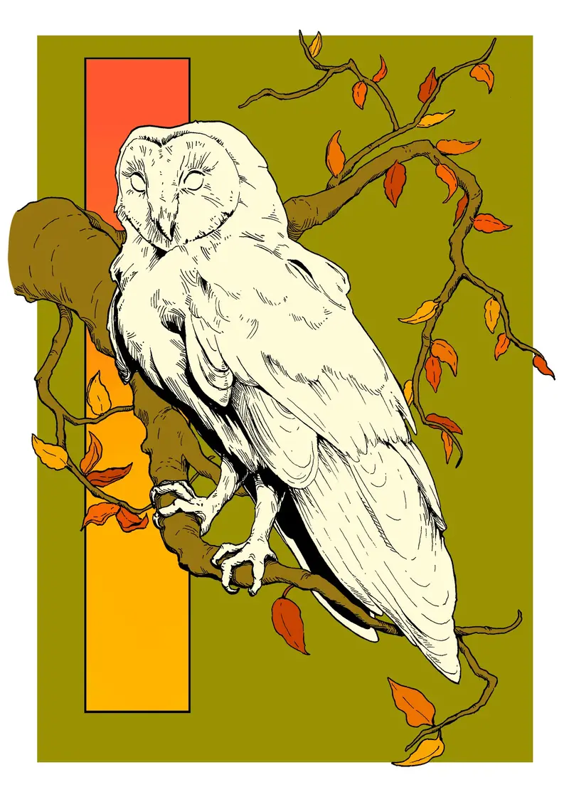 Jet Takayama Autumn Owl Linocut Art Print 1