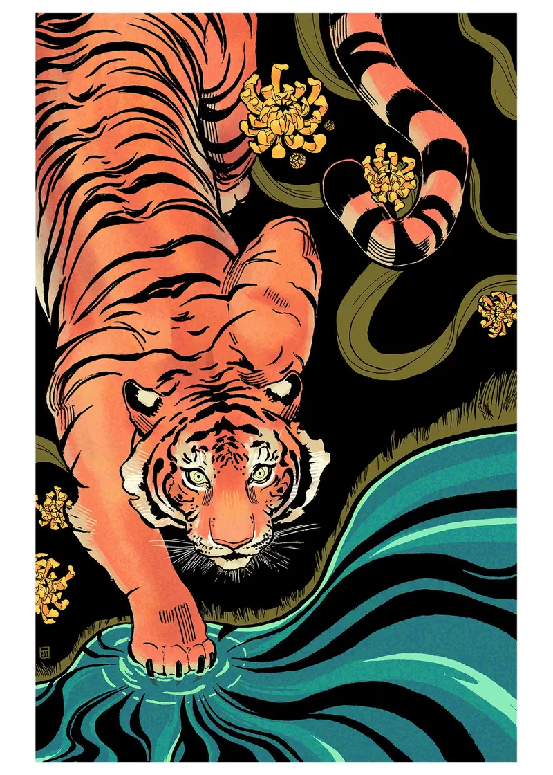 Jet Takayama Bold Tiger Illustration Print 1
