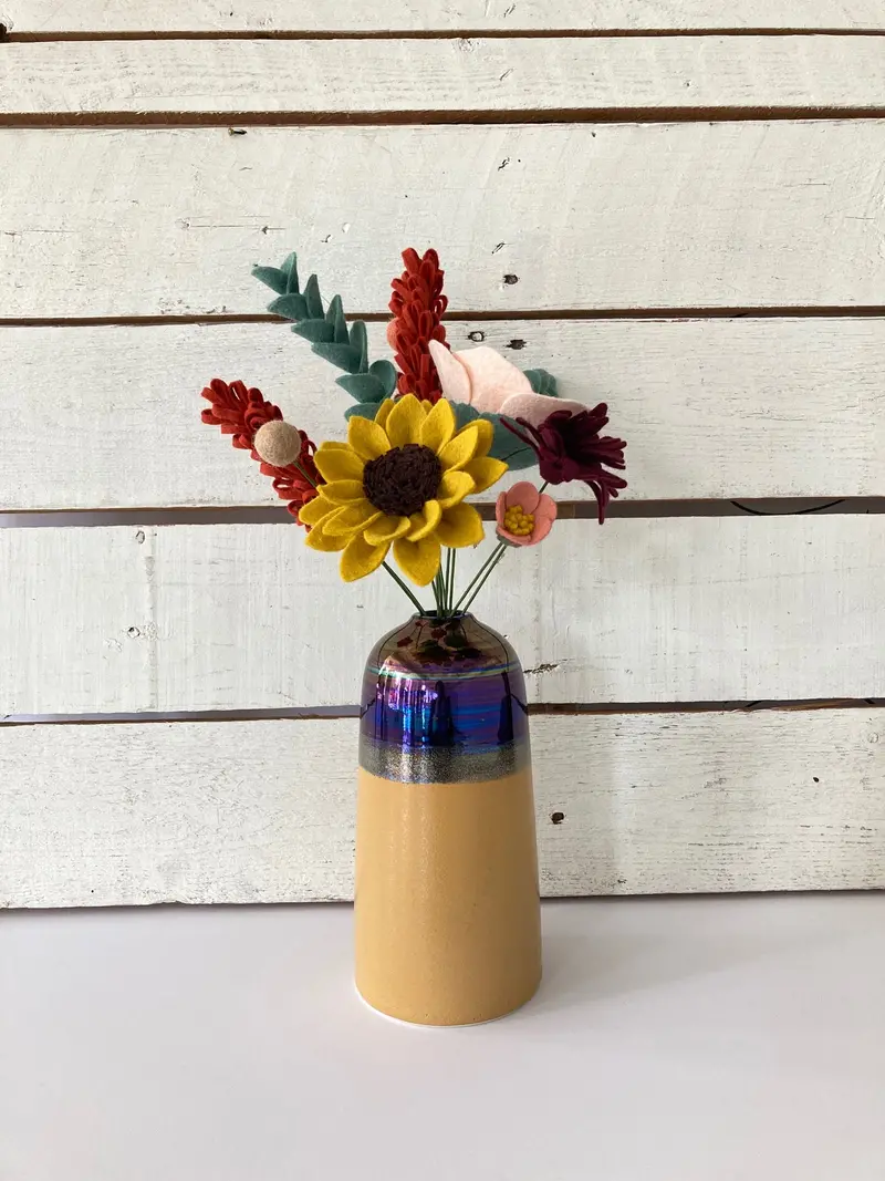 Medium Yellow-Orange Vase Paired With Large Seasonal Bouquet 1
