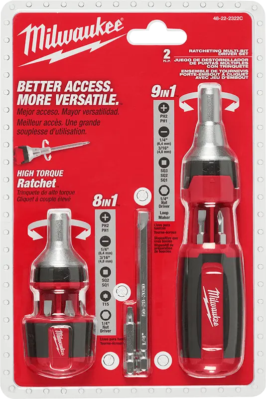 Milwaukee 9-In-1 Ratcheting Multi-Bit Driver With Integrated Mini Screwdriver – Model 48-22-2322C 1