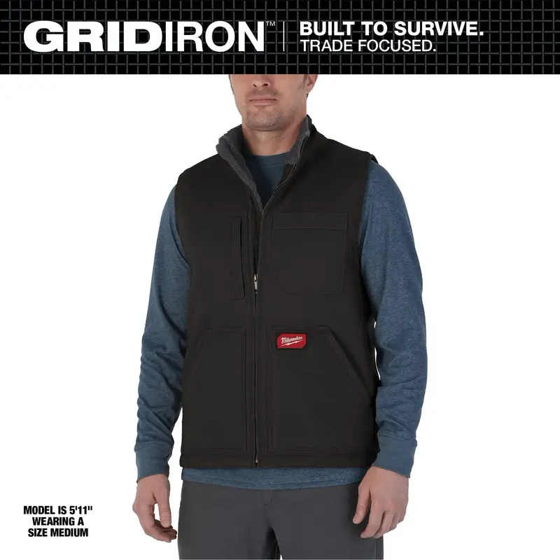 Milwaukee Gridiron Sherpa-Lined Vest – Insulated Black Work Vest (801B) 1
