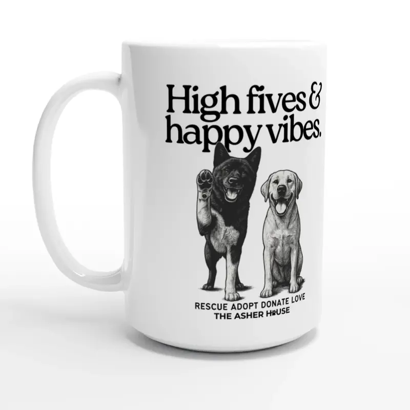 Pawsitivitees 'High Fives & Happy Vibes' Mug – 15Oz Premium Ceramic Coffee Or Tea Cup 1