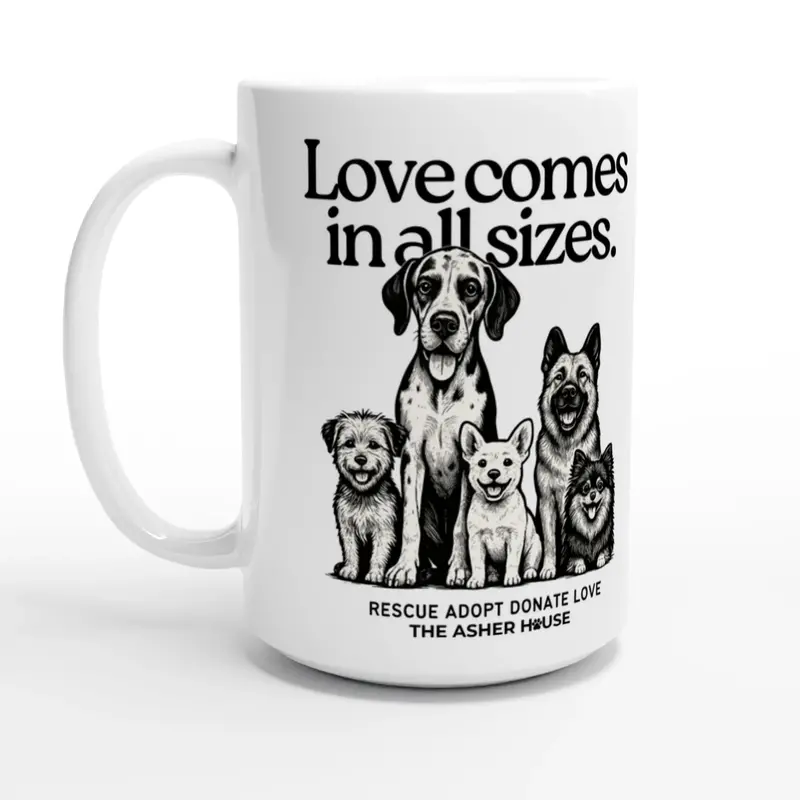 Pawsitivitees 'Love Comes In All Sizes' Mug – 15Oz Ceramic Drinkware For Animal Lovers 1