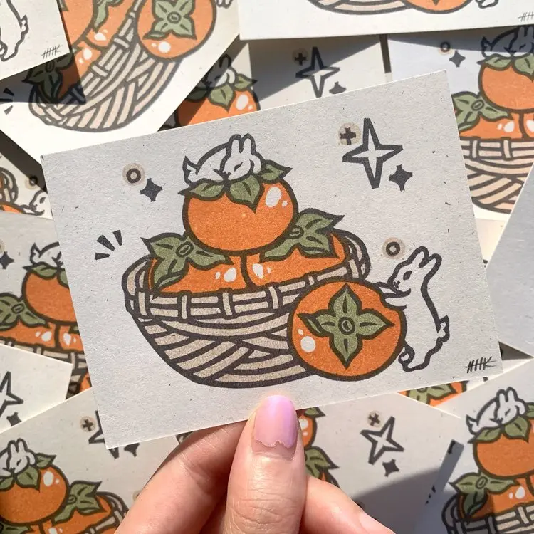 Persimmon Buns Art Print – Warm Autumnal Food Illustration By Huiyi Kuo 1