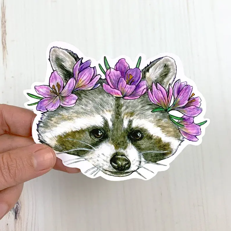 Raccoon Crocus Crown Sticker By Sarah Draws Things 1