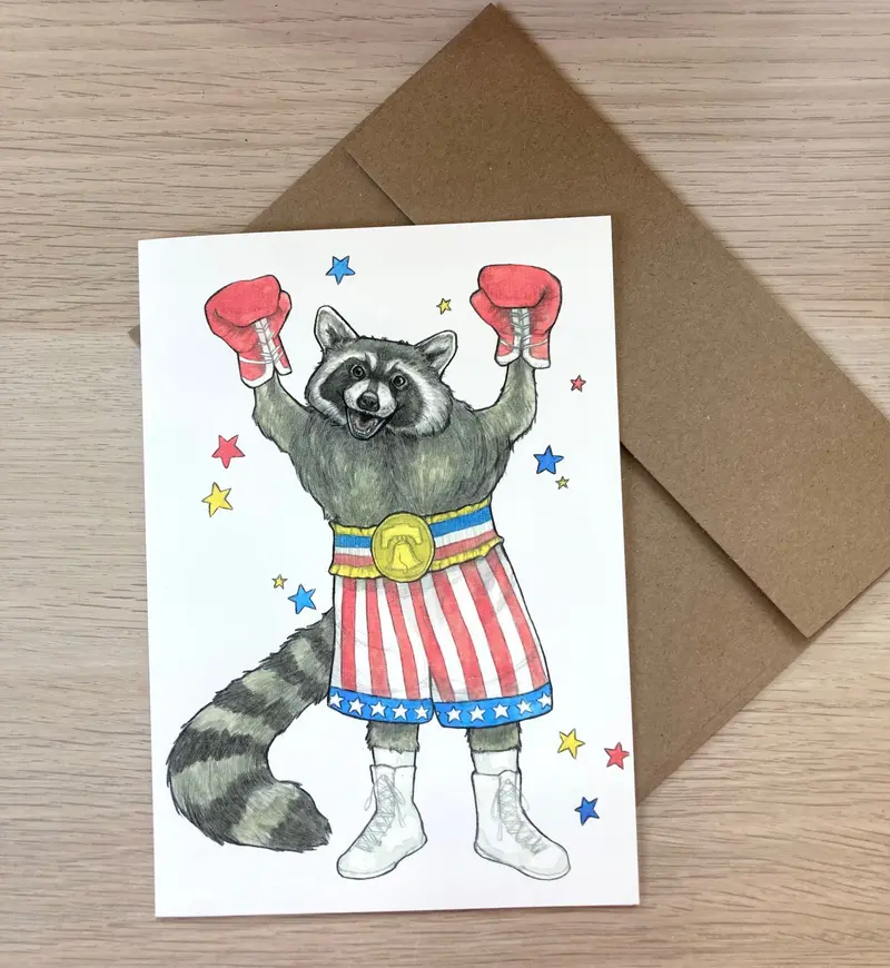 Sarah Draws Things 'Boxing Raccoon' Humorous Greeting Card 1