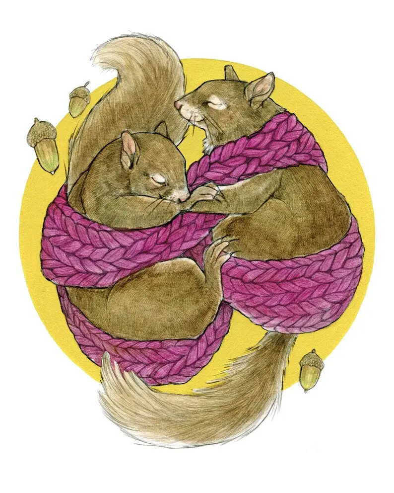Sarah Draws Things – Cozy Squirrel Wall Art Print 1