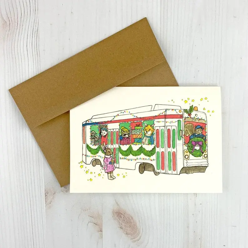 Sarah Draws Things Jolly Trolley Holiday Card 1