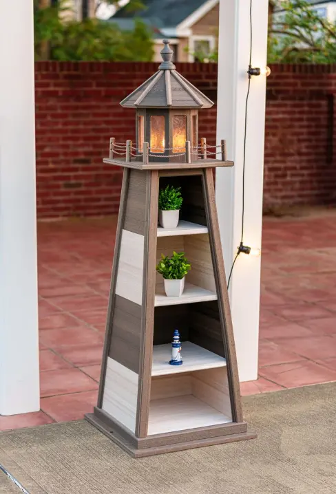 Seashell-Inspired Lighthouse Shelf – 5-Foot Coastal Grey Poly Resin Design 1