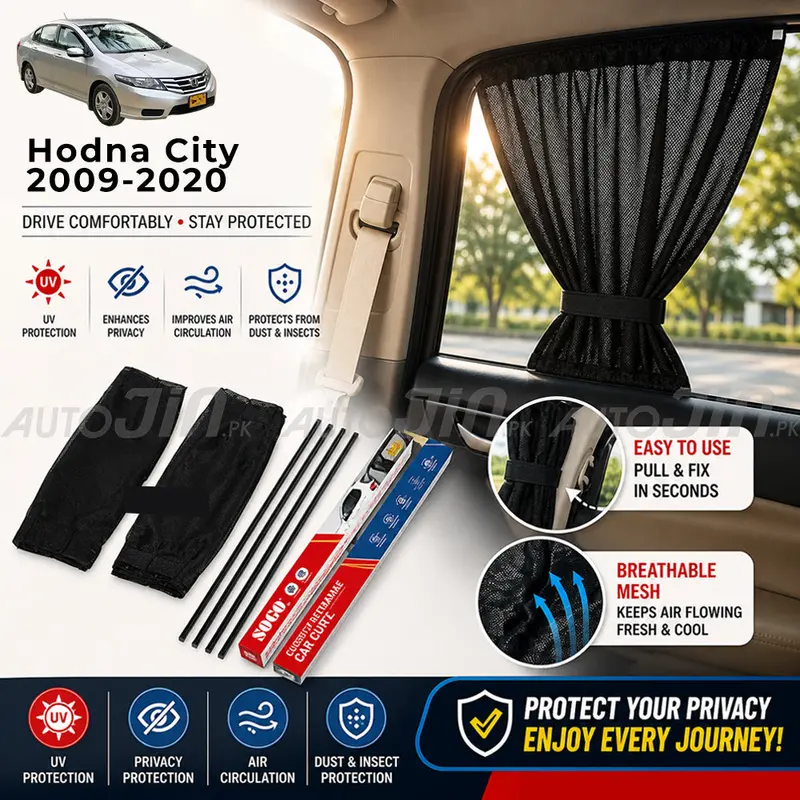 Sogo Custom Retractable Sunshade Curtains – Honda City (2009–2020) 1