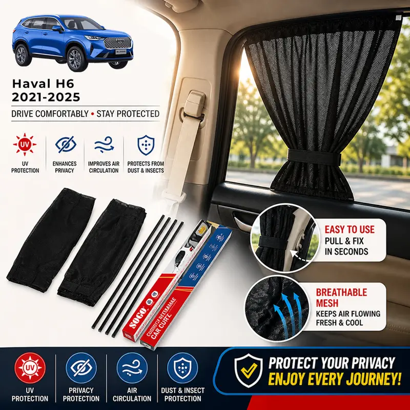 Sogo Retractable Interior Shades For Haval H6 (2021–2025) – Vehicle-Specific Sliding Rail 1