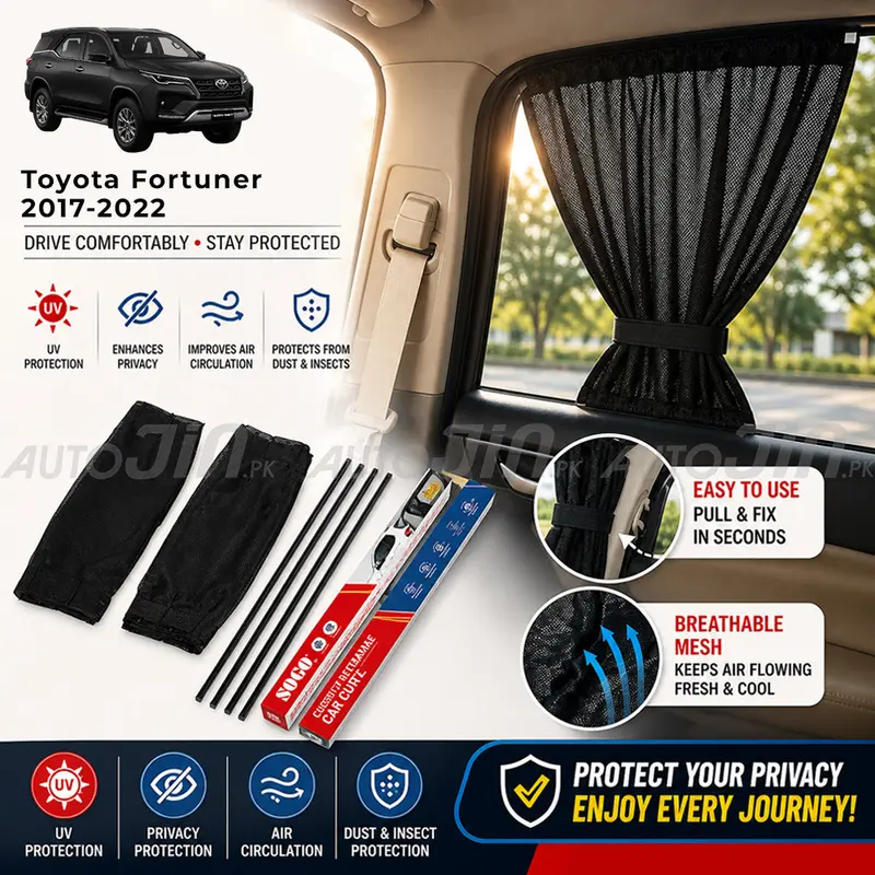 Sogo Retractable Sun Shades For Toyota Fortuner (2017–2022) – Custom-Fit Sliding Rail System 1