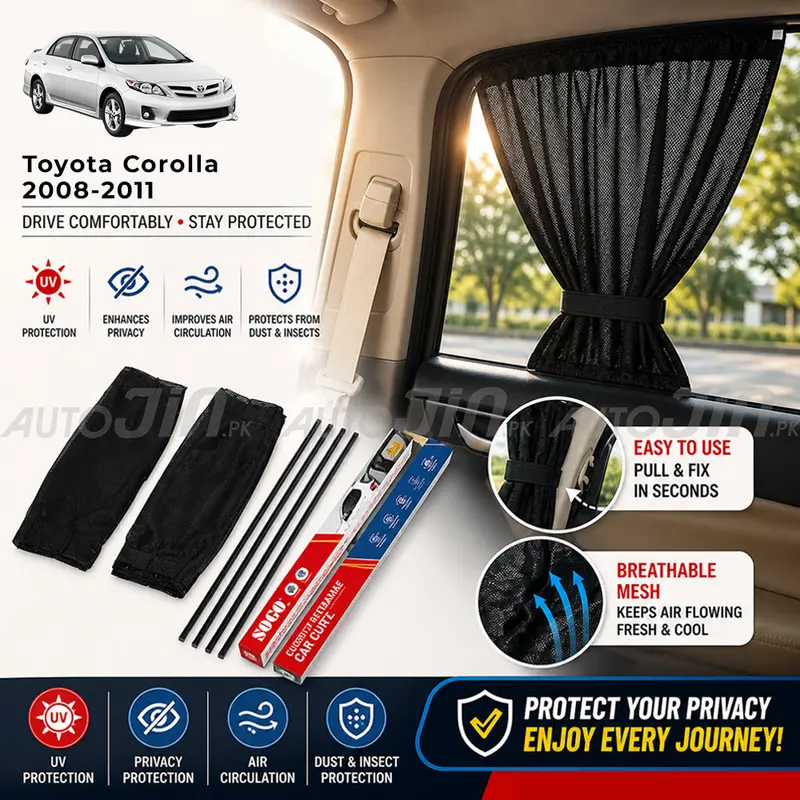Sogo Retractable Window Curtains For Toyota Corolla (2008–2011) – Precision-Fit Sliding Track Design 1