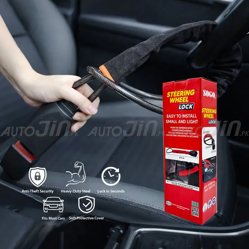 Sogo Universal Anti-Theft Steering Wheel Lock With Seat Belt Cable 1