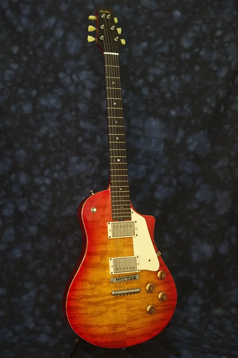 Sold 2014 Asher Electro Sonic #799 – Carved Flame Maple Top, Cherry Burst Nitro 1