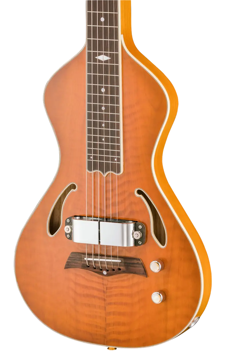 Sold Asher Dual Tone Semi-Acoustic Lap Steel With Flame California Redwood Top #951 1