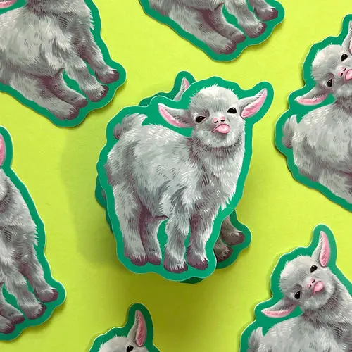 Sophie Margot Art: White Baby Goat Vinyl Sticker 1