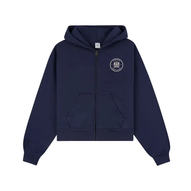 Sporty & Rich Bristol Crest 100Th Anniversary Cropped Zip Hoodie 1
