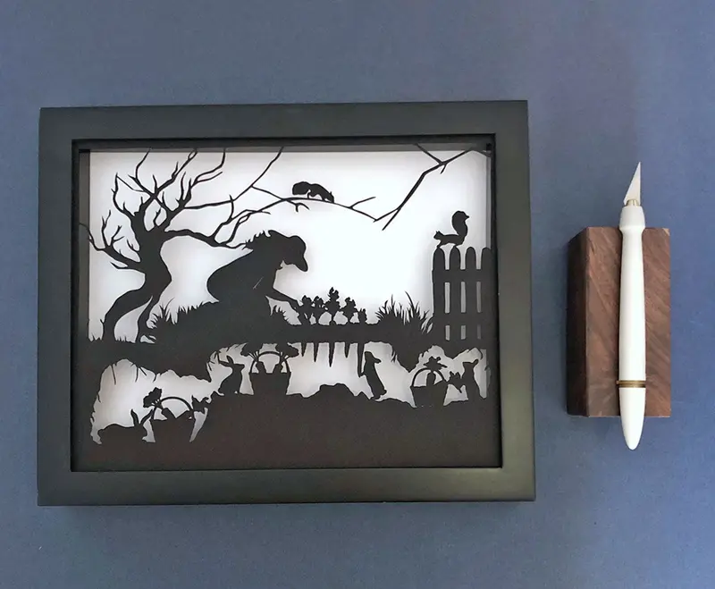 Squirrel Tacos Paper Cut Art Print – 'The Race To Harvest' Framed Design 1