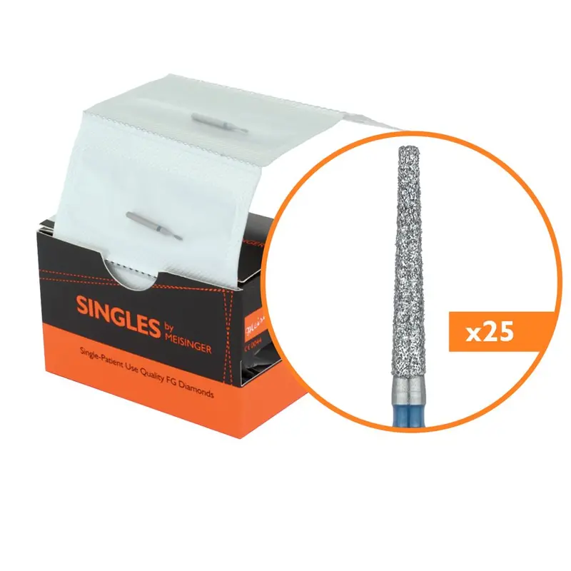 Sterile Single-Use Tapered Diamond Bur – 1.6Mm Ø, Flat End, 0.9Mm Tip, 10Mm Length, Medium Grit – Fg 1