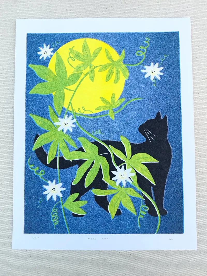 Stitch Prism Moon Cat Risograph Art Print 1