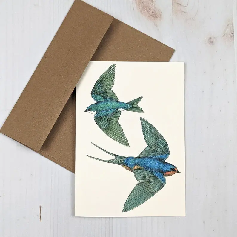 Swooping Swallows Greeting Card – Hand-Illustrated Nature Design By Sarah Draws Things 1