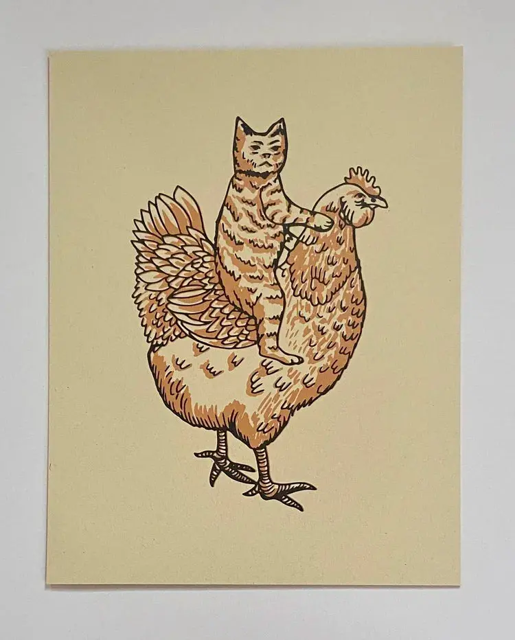 The 50/50 Co Playful Chicken-And-Cat Fusion Print 1