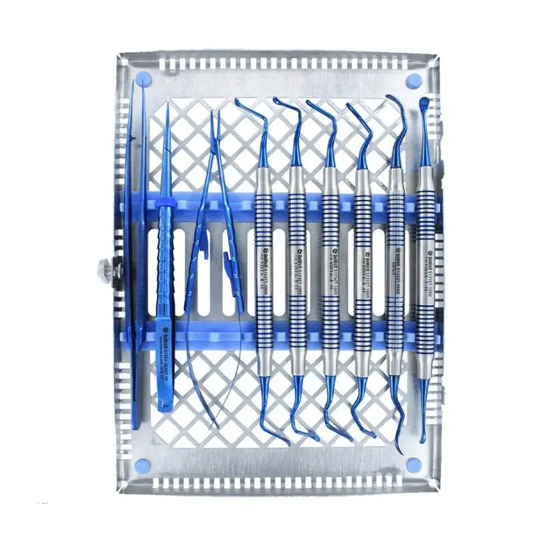 Vista 2 Periodontal Microsurgery Tunneling Instrument Set – 9-Piece Blue Titanium Collection 1