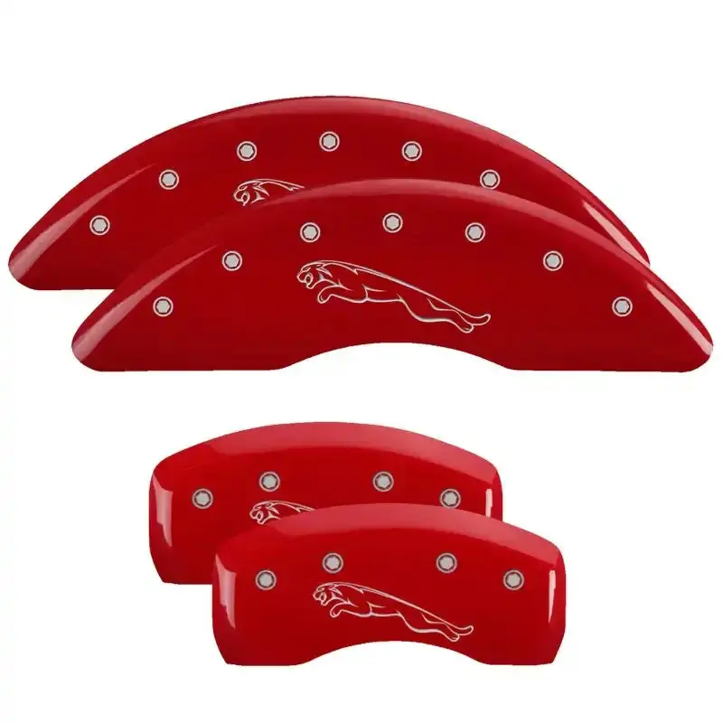 Mgp Engraved 4-Piston Caliper Covers — Front And Rear — Red Finish With Silver Accents 1